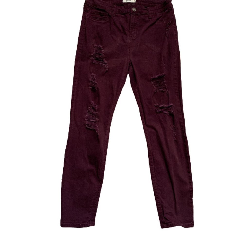Cello Distressed Berry Mid-Rise Skinny Jeans - 17